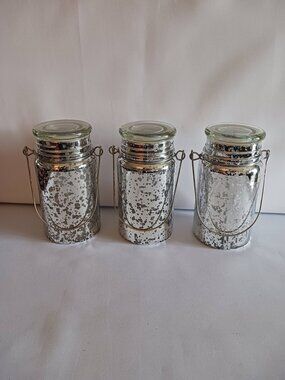 Set of 3 Silver Valerie Parr Hill Indoor/Outdoor Glass Mason Jars W/Fairy Lights